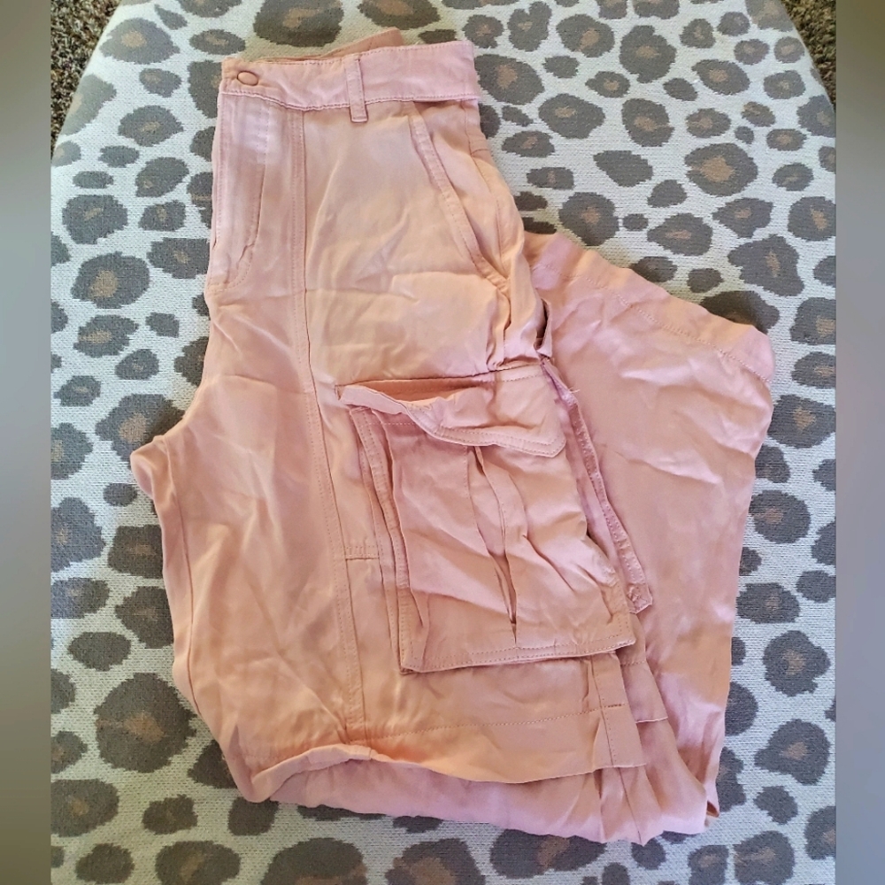 Womens Zara pink satin cargo pants